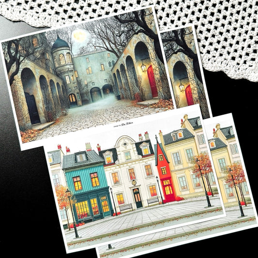 Z1113 - Halloween Village, Pierrot’s Winter Background Paper Sticker