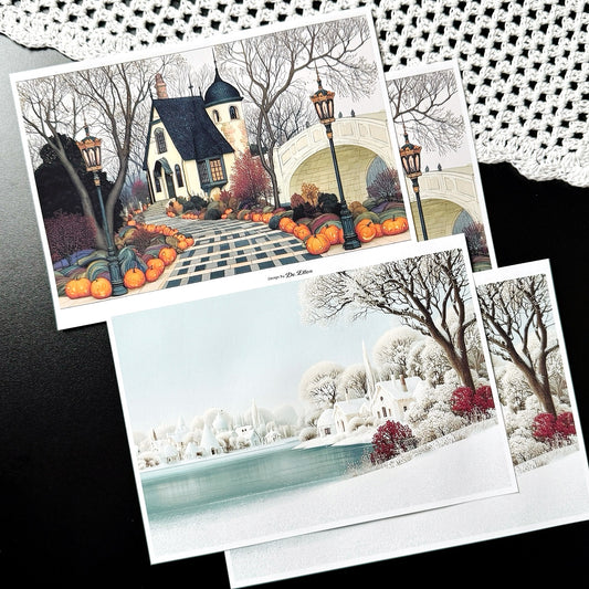 Z1114 - Halloween Village, Pierrot’s Winter Background Paper Sticker