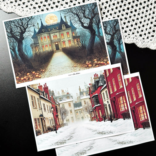 Z1115 - Halloween Village, Pierrot’s Winter Background Paper Sticker